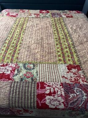 Pottery barn, Gemma Georgia patchwork multicolored kantha king size cotton quilt